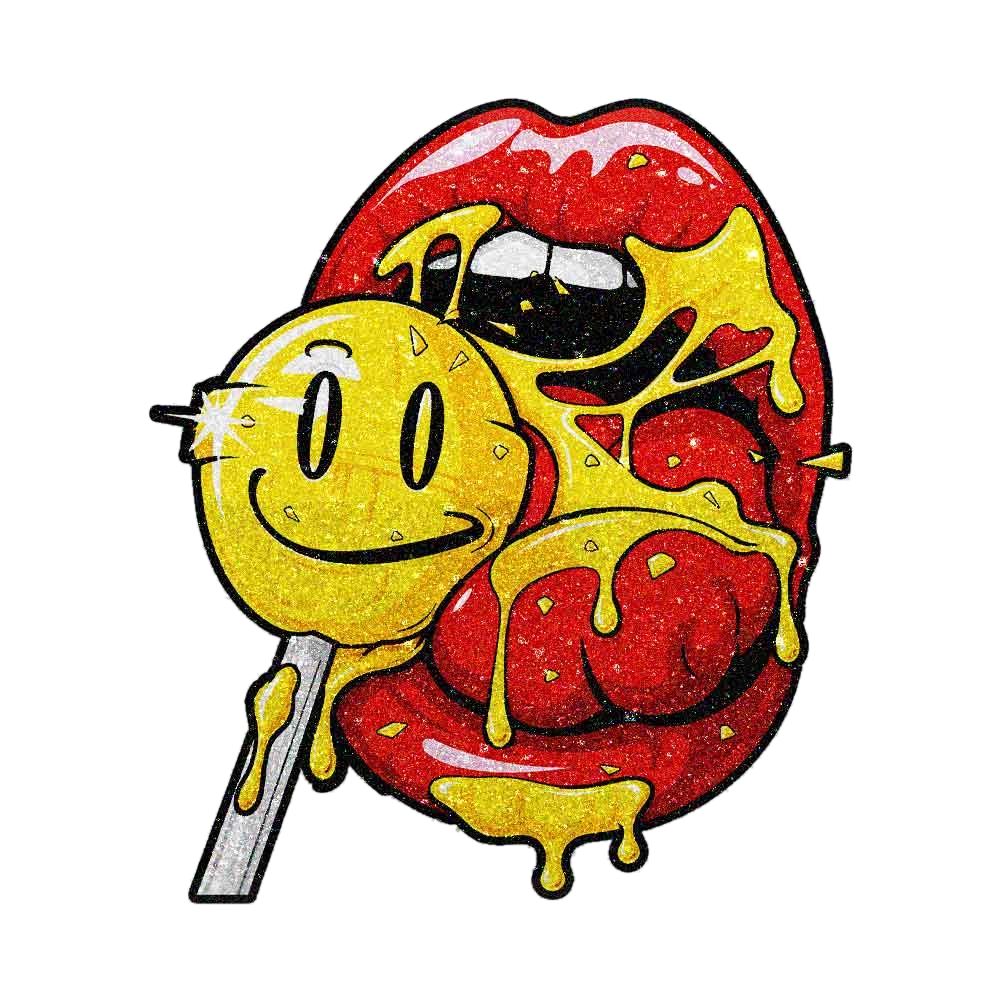 Dripping Lips Skull Lollipop Glitter Sticker
